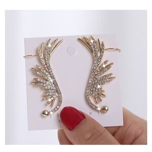 Gold and Crystal Wing Earcuff Earrings